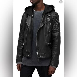 All Saints Leather Cargo Biker Jacket Mens Medium Moto Jacket